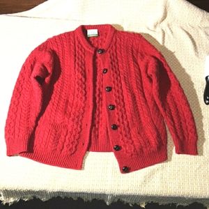 Ladies Shannon Woolen Mills Irish Wool Cardigan Sweater Size Medium Deep Red